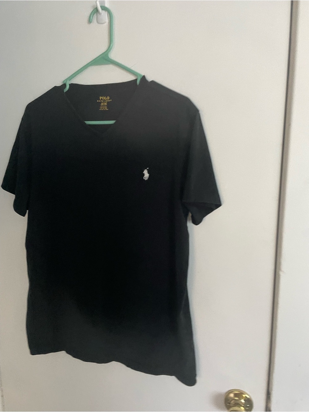Polo by Ralph Lauren Men’s Black V-Neck Tee with White Logo size medium
